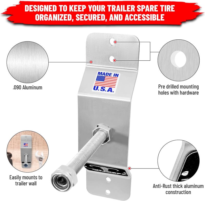 Pit Posse 802 Spare Tire Carrier Wall Mount Bracket for Enclosed Trailer - Made in USA - Wheel Mounted Aluminum Holder Rack Universal Fit for Utility Cargo Race Trailers, Van, Truck Storage Organizer - Image 3